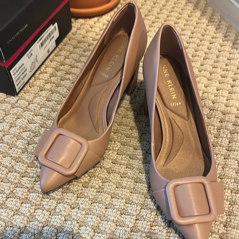 Anne Klein Tan Heels with Buckle Detail